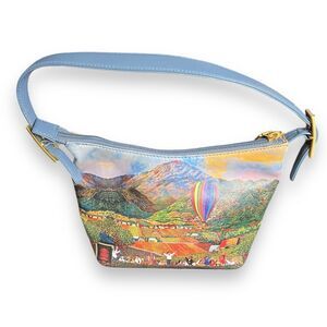 Icon Los Angeles Art Painted Genuine Leather Small Blue Handbag Gold Hardware